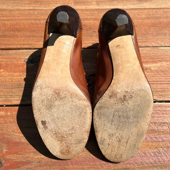 Stuart Weitzman Vintage Lace-Up Peep Toe Booties 8.5 Cognac Brown Leather Heels - Picture 12 of 16